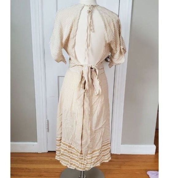 Faithfull the Brand Cream and Tan Striped Midi Dress - Picture 4 of 13